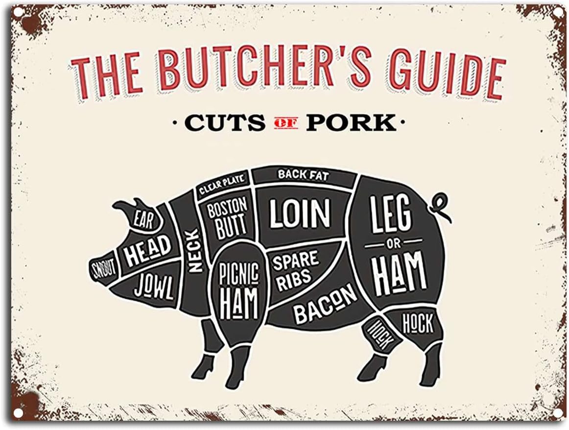Home Bar And Restaurant - Y1,Vintage Butcher Guide Metal Tin Sign