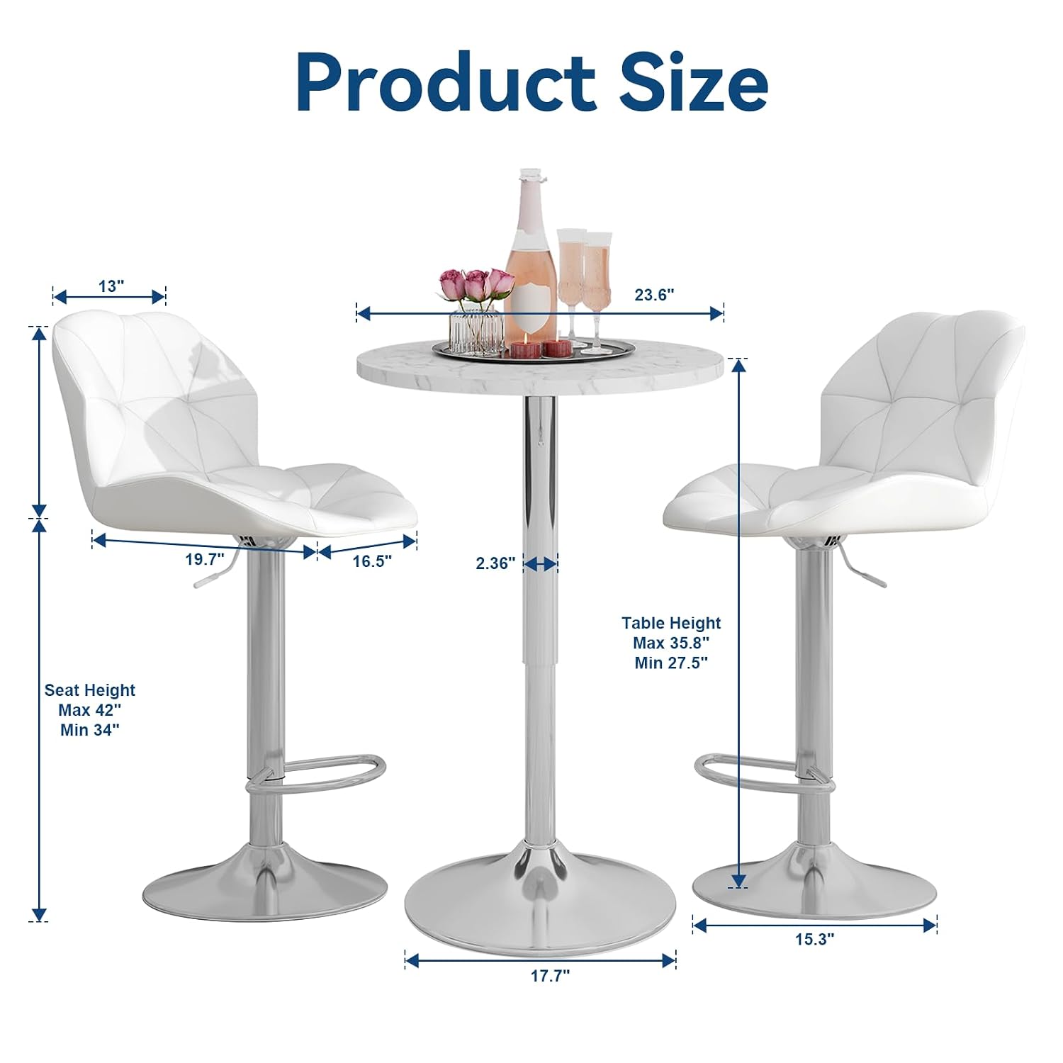 3-Piece Bar Table Set, Marble  - Home Bar Stools review and price