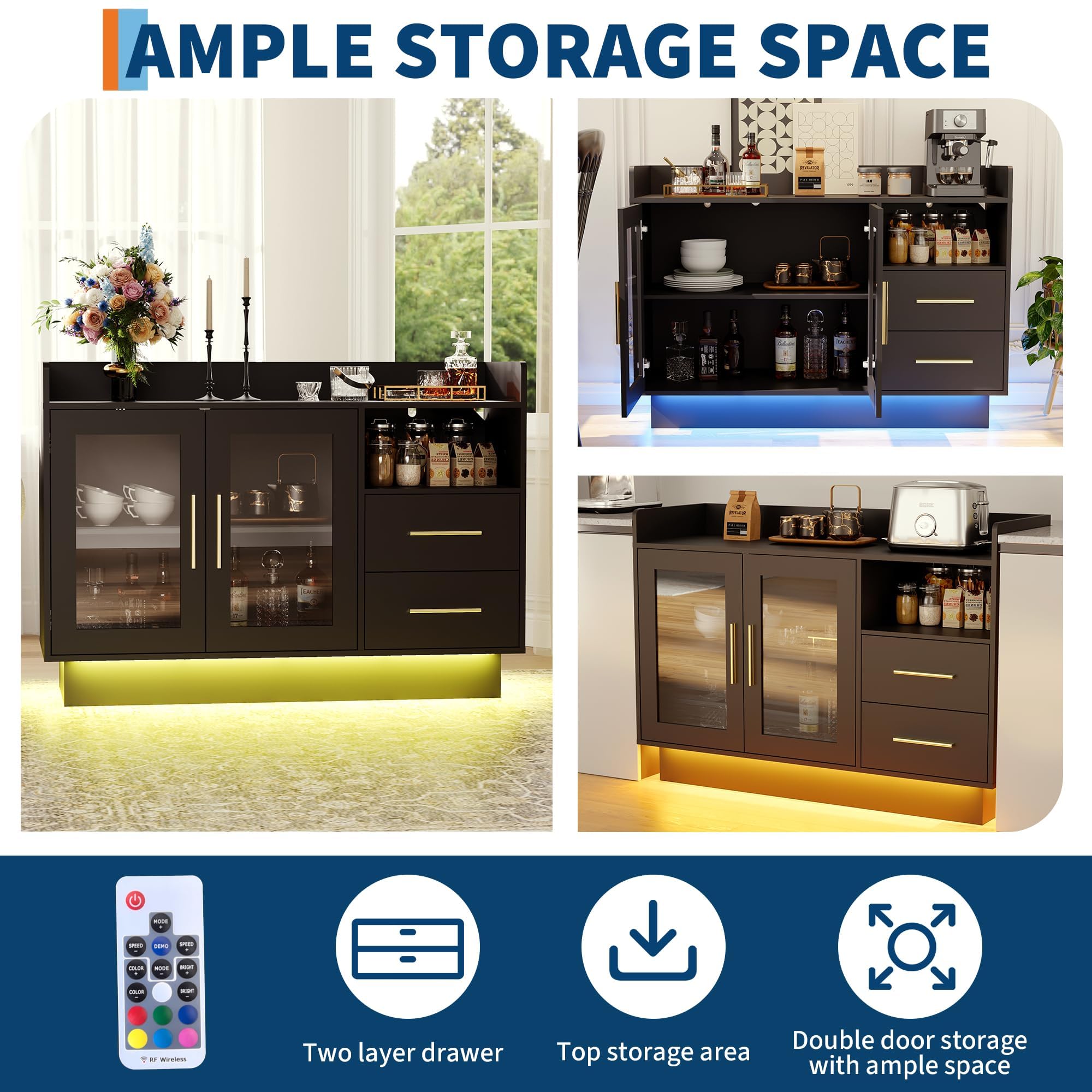 Large LED Bar Cabinet With Gla - Home Bar And Cabinet review and price