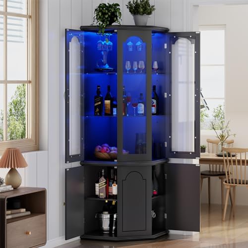 Corner Bar Cabinet w/LED Light - Home Bar And Cabinet review and price