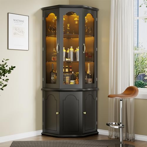 Corner Bar Cabinet w/LED Light - Home Bar And Cabinet review and price